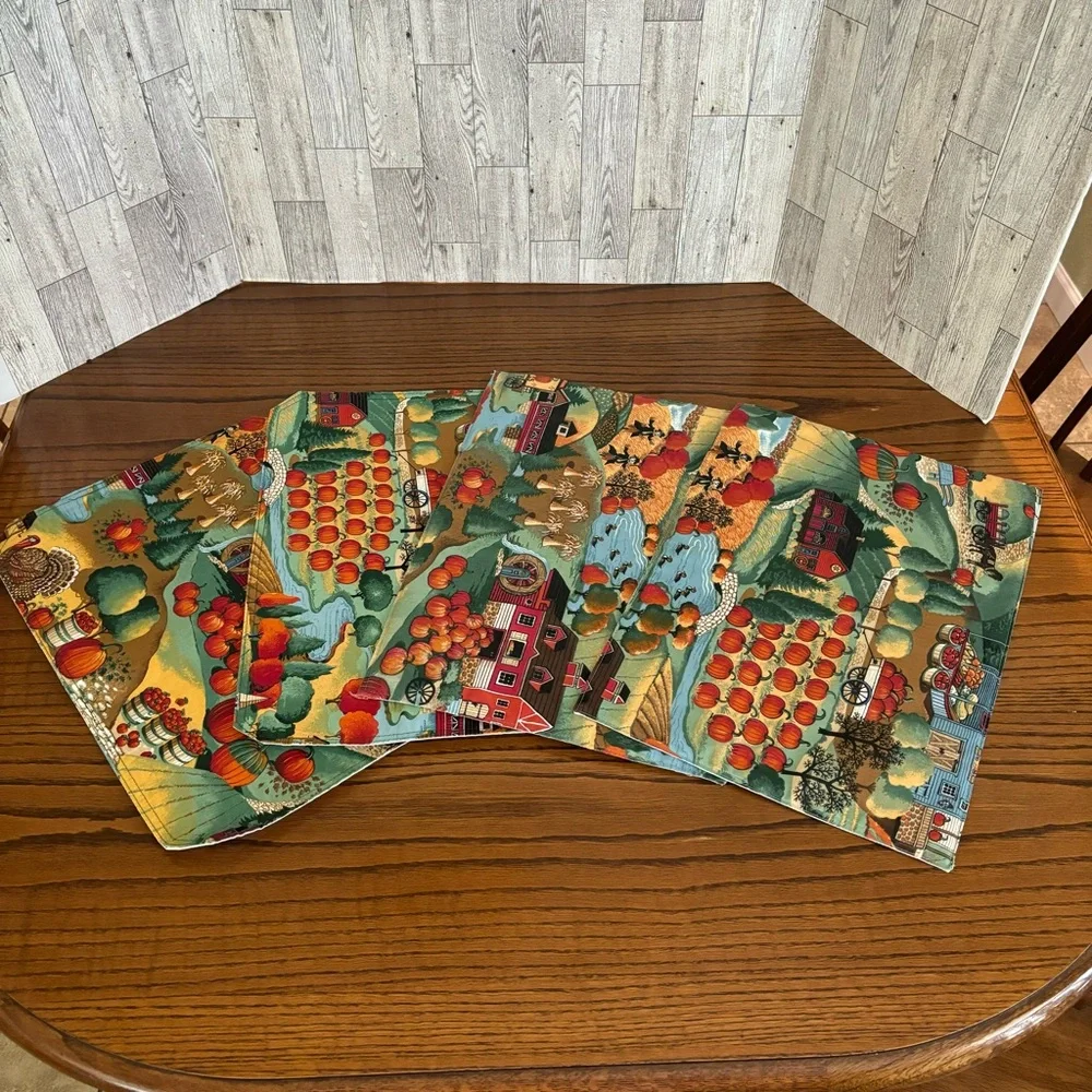 Placemats (4) Fabric, Thanksgiving,Country Farm, Farmhouse, Fall Foliage, Autumn
